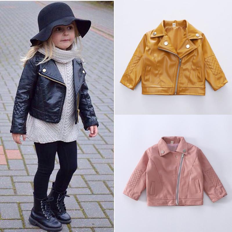 Jacken Herbst Winter Kleinkind Mädchen Kinder Baby Outwear Drehen-unten Leder Mantel Kurze Jacke Kleidung Jungen Kinder Strickjacke S