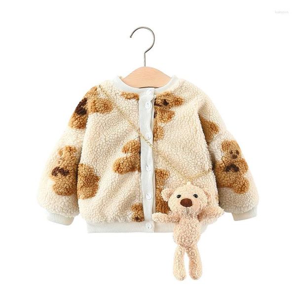 Vestes Bébé Automne Hiver Manteau Avec Ours En Peluche Agneau Polaire Cardigan Veste Pour Garçon Fille Coréenne Enfants Outwear Toddler Infant Costume