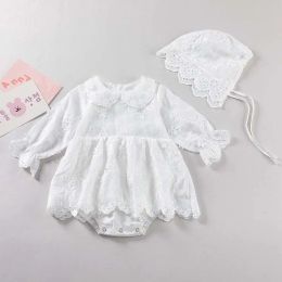 Vestes body blanc pour bébé fille, vêtements brodés de fleurs, combinaison pour bébé fille, robe avec chapeau, tenue de princesse