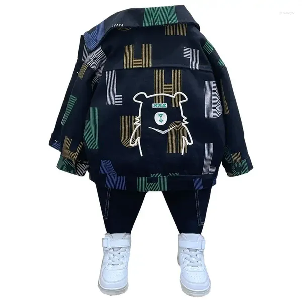 Vestes Baby Boy Fashion Coat 2024 Spring and Summer Kids Sets Black Imprimer Cold Round Cold Casual Veste 4-10 ans