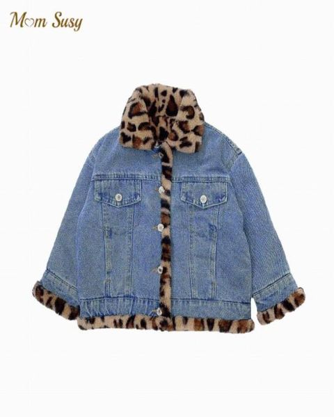 Chaquetas Bebé niño niña invierno Jean piel de leopardo chaqueta Reversible grueso infantil niño abrigo traje de nieve ropa de abrigo 110Y9697862