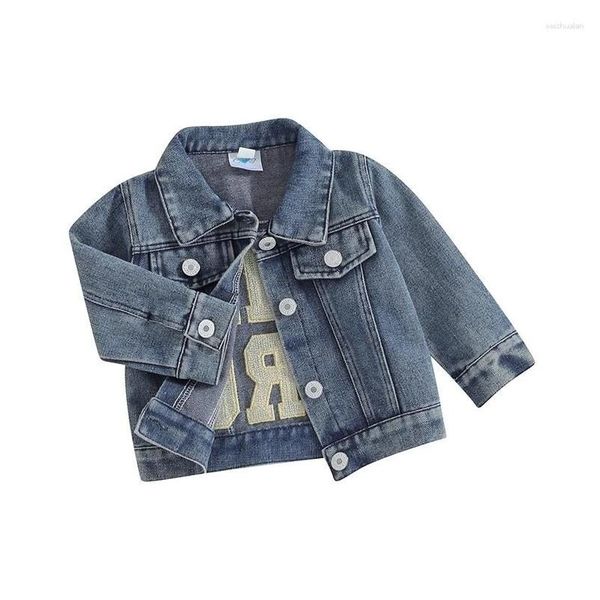 Chaquetas Bebés Niños Chaqueta de mezclilla Volver Letra Bordado Infantil Botón-Abajo Jeans Cuello vuelto Abrigo para niños pequeños Ropa de abrigo Entrega de gotas K Dhyiw