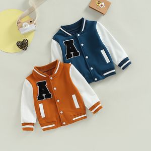 Jackets Baby Girl Boy Baseball Jackets Fashion Cute Cartoon Letter Patroon Autumn Lange Mouw Outerwear Baby Kids Deskled 230331