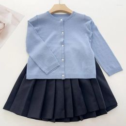 Vestes Baby Girl Clothes Kids Ming French Style Girl's Spring Blue Blue Tricot Cardigan Girls Tops