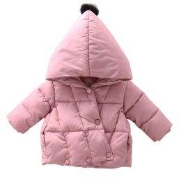 Vestes Bébé fille vêtements veste d'hiver épais chaud coton doudoune couleur pure jolie fille pointu chapeau à capuche coton veste fille veste