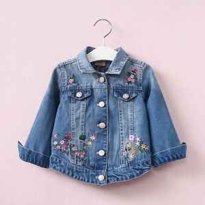 Jackets Baby Girl Denim Jacket Flores de bordado de otoño Jeans para niños ropa de ropa para niños LZ381 230814