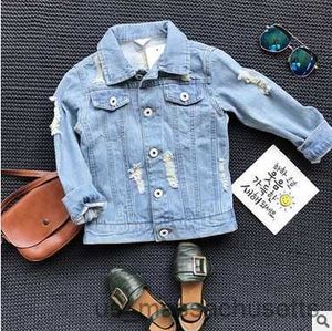 Jackets Baby Girl Denim Jacket New Kids Borded Flowers Overcoat Children Jeans Ropa R230812