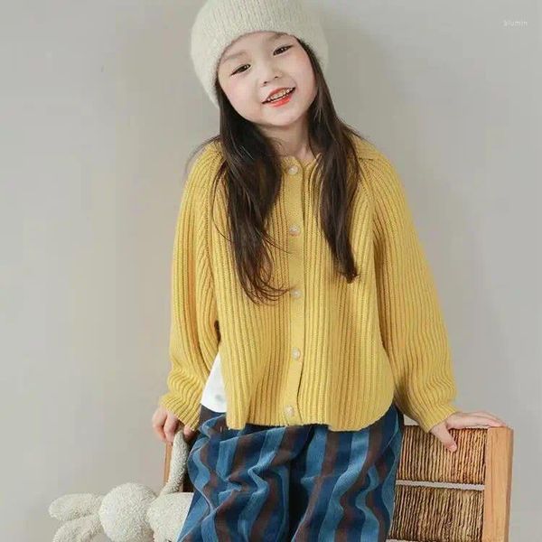 Jackets Baby Girl Sweater 2023 Spring and Autumn Children Coat Amarillo Pin púrpura Púrpura Solid Fashionable Ropa de moda