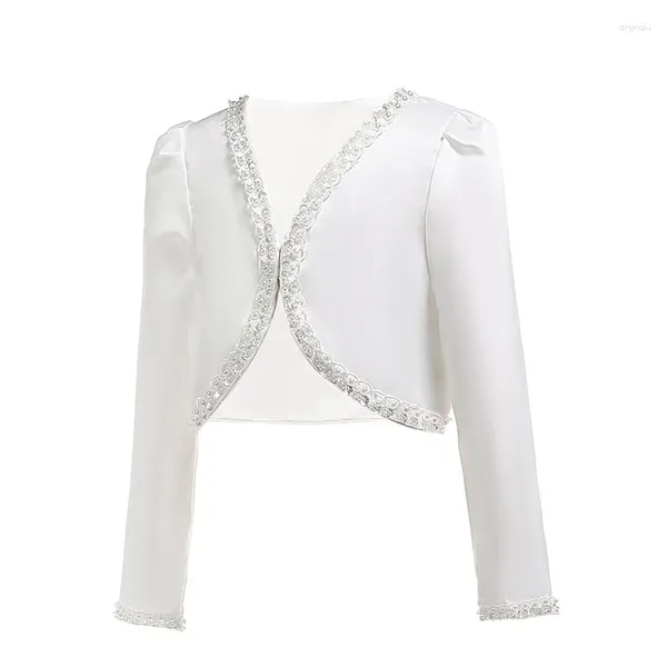 Vestes bébé filles bolero fashion kids ivory manches longues perles de médaille de mariée