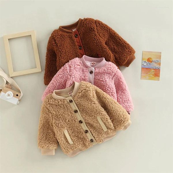 Chaquetas Bebé Niñas Niños Abrigo Lana De Cordero Cálido Invierno Otoño Patchwork Manga Larga Chaqueta Con Botones Ropa De Abrigo Tops Nacidos 0-3 Años