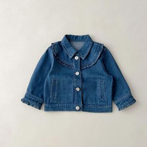 Jackets Baby Girls Denim Draai Down Long Sleeve Single Breasted Jean Outerwear Spring Herfst Koreaanse stijl Casual Girl Jacket