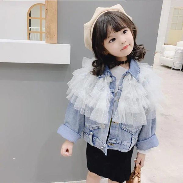 Chaquetas para bebés y niñas, bonitos abrigos vaqueros de retales de encaje, primavera Otoño, manga larga, Estilo Dulce, Tops para niños Ws969 2024