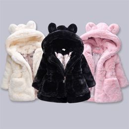 Jassen babymeisjes warme winterjassen dikke faux fur mode kinderkap jas jas voor meisje bovenkleding kinderen kleding 2 3 4 6 7 jaar 2201006