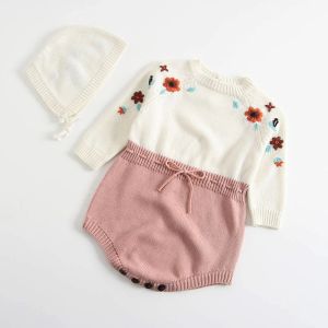 Chaquetas Mono para bebé, ropa para niña, manga larga, bordado para recién nacido, Pelele de punto de otoño + conjunto de sombrero, ropa para niña, ropa infantil