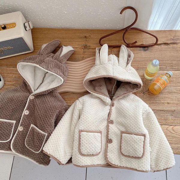 Vestes bébé enfant en bas âge garçons filles veste polaire hiver oreilles chaudes automne manteau à capuche enfants couleur unie hauts d'extérieur