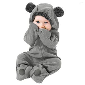 Jassen baby winterkleren voet met romper baby meisjes jongens solide cartoon fleece oren hoodie robe de noel fill