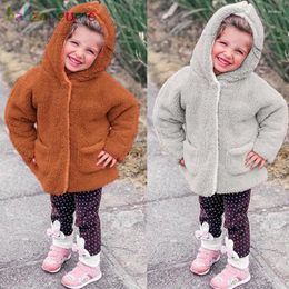 Jackets Babzapleume 3-7 jaar/2024 Winterkinderen voor meisjes zachte fleece warme capuchon schattige baby bontjas peuter kleren BC1372-1