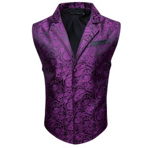 Vestes Barry.Wang violet Floral à chevrons gilet manteau hommes costume en soie gilet simple boutonnage cranté revers gilet MD2103