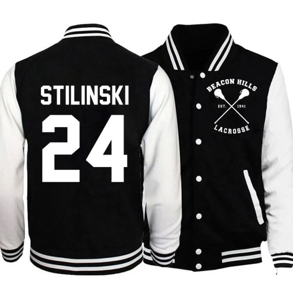 Chaquetas Beacon Hills Lacrosse Print Coat Hombres Mujeres Teen Wolf Stilinski 24 College Popular Chaqueta de béisbol Otoño/Invierno Nueva chaqueta de empalme