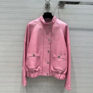 Vestes de meilleure qualité 100% mouton de streetwear lâche manteau femmes collier collier à manches longues à manches simples à la glissière en cuir réel