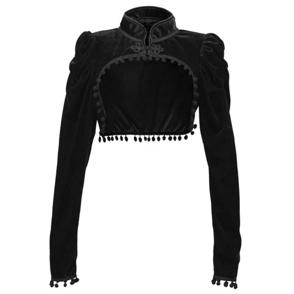 Vestes noire velours courte steampunk crop cack veste stand à manches longues