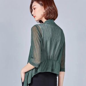 Chaquetas Bolero para mujer, chaqueta de boda de encaje, envoltura de manga tres cuartos, frente abierto, Bolero transparente, se encoge de hombros para mujer, chal, cárdigan, Tops