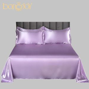 Bonenjoy 1 drap de lit pour l'été en tissu glacé, drap plat en satin lisse pour literie double (sans taie d'oreiller)