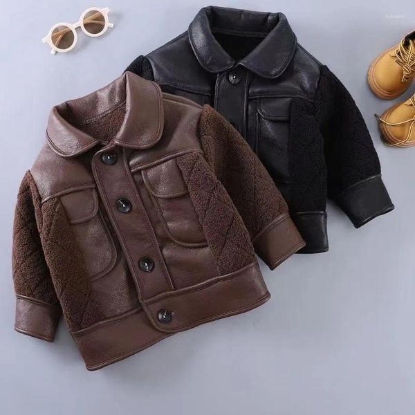 Chaquetas de cuero para niño, abrigos gruesos para niño, ropa de abrigo a la moda para niño, invierno y otoño 2023-A091