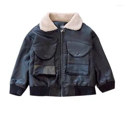 Jackets Boy Leather Winter Fleece Kids Coats Children Outerwear Autumn 9BBT046