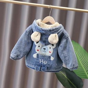 Jassen Jongens Denim Jas Lente en Herfst Baby Katoenen Jas Verdikte Buitenlandse Stijl Lamsfleece Kindercapuchon 230909