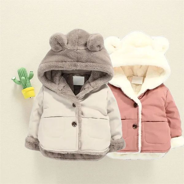 Vestes Garçons vers le bas rembourré vêtements d'extérieur hiver enfants coton veste bébé chaud Plus velours manteau enfants polaire solide à capuche mode Parkas 231120