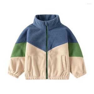 Jackets Boys 'Fleece Jacket met stand Kraag en pluche voering voor herfst 2024 Winter Kinderjas Warm Kinderkleding