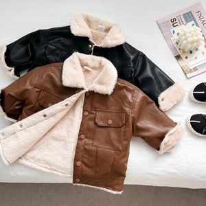 Chaquetas para niños, chaqueta gruesa de cuero cálida, abrigos de piel de terciopelo suave para otoño e invierno, moda para niños, ropa de motorista para niños