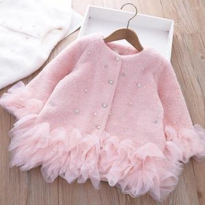 Vestes Child Mabiet Girls Pinned Cotton Veste Coton Auto Hiver 2024 Enfants Sweet Princess Temperrament Lace Sweater Baby Girl Vêtements