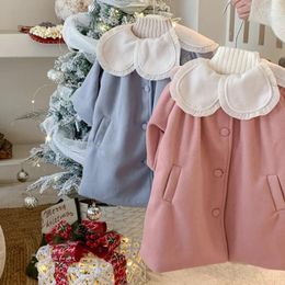 Jacken Kinder Kleidung 2023 Koreanische Stil Mädchen Mantel Nette Spitze Kragen Mode Herbst Winter Solidcolor Prinzessin Süße Casual