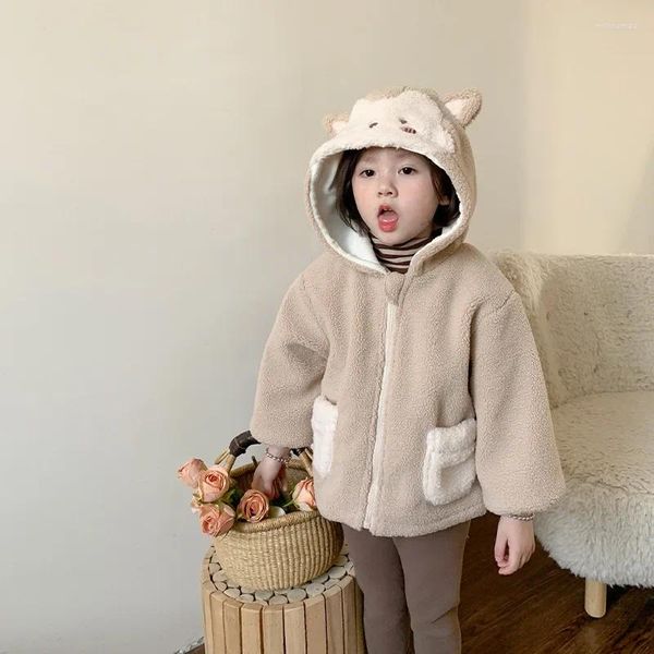 Vestes enfants vêtements fille manteau en laine d'agneau hiver à la mode Style coréen dessin animé Cardigan haut bébé chaud décontracté