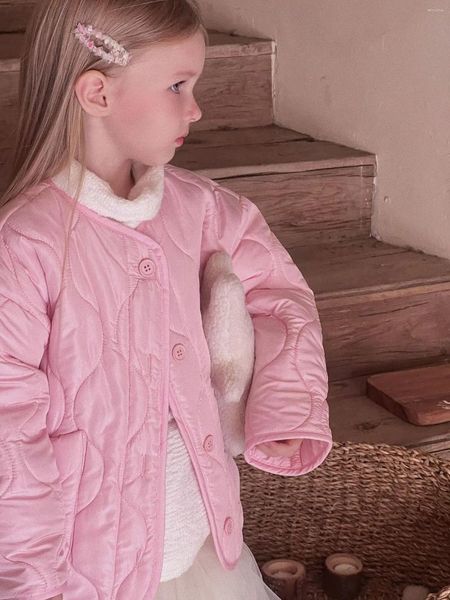 Vestes pour enfants, vêtements pour enfants, automne et hiver, rose, veste matelassée légère en coton rembourré, Cardigan de Style coréen, 2023