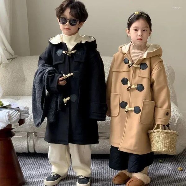 Chaquetas para niños, ropa, abrigo para niños, invierno 2023, estilo coreano, Color sólido, informal, con capucha, gruesa, a la moda, cálida