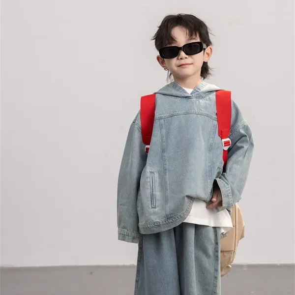 Vestes enfants vêtements enfants sweat à capuche denim 2024 à manches longues décontractées à la mode de couleur solide garçons beaux