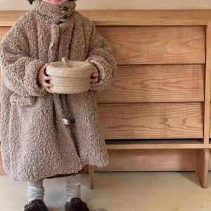 Vestes d'hiver pour enfants, vêtements de Style coréen pour filles, manteau à la mode pour garçons, en coton épais, longue fourrure chaude, 2023