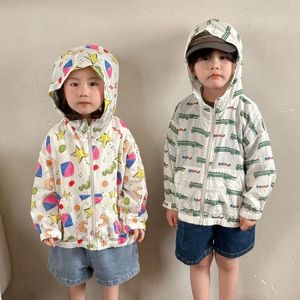 Jassen kinderen kleding zonbescherming kleding jongens zomer dunne jas 2024 modieuze Koreaanse stijl meisjes sport baby top