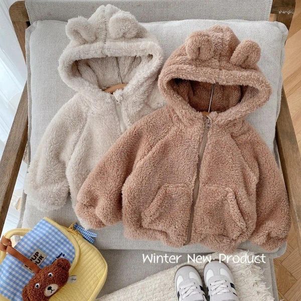 Vestes enfants manteau de fourrure 0-6 ans hiver fille mignon à capuche épais haut garçon bébé couleur unie vêtements veste pour enfants