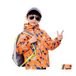 Jackets Kinderen Hoodsed Waterdichte windjacks Spring jas voor meisjes Dinosaur Kids Toddler Rain Coat Boy Outerwear 1041 V2 Drop D DHQMA