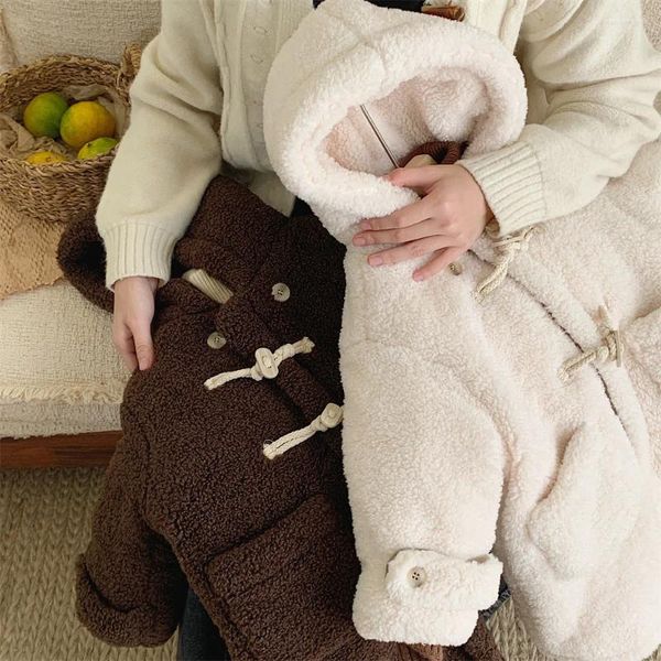 Vestes Manteau polaire berbère artificiel pour enfants hiver unisexe en peluche chaud à capuche Style coréen veste longue en vrac simple boutonnage vêtements d'extérieur