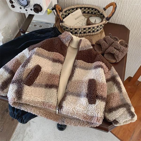 Jackets para niños Artificial Berber Fleece Coat Boy's Winter Style Coreano Fashion Chaqueta a rayas Capallera casual