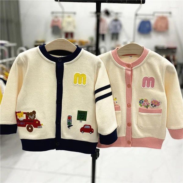 Jackets ropa para niños 2024 otoño e invierno niñas chicas dibujos animados oso tejido cárdigan casual 2T-8t