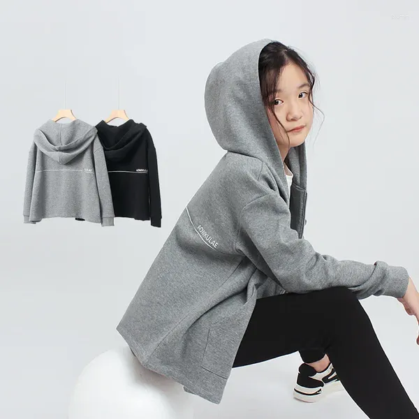 Chaquetas Abrigo con capucha para niños versión coreana chaqueta holgada informal con cremallera para Chica adolescente sudadera de 4 a 13 años