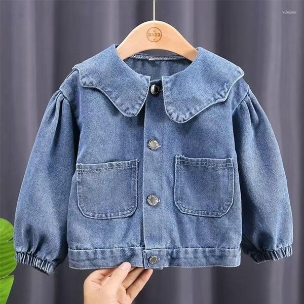 Chaquetas Chaqueta para niños Cuello de mariposa para niñas Prendas de abrigo de mezclilla Color sólido lindo