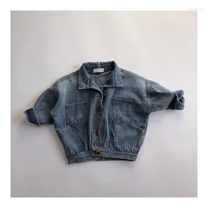 Jassen Kinderjeansjas 2024 Herfst Baby Koreaanse Vleermuismouw Los Vest Denim Jasje