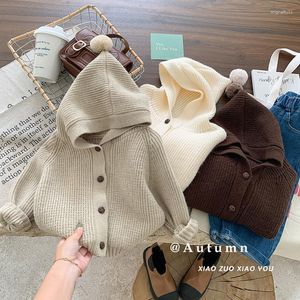 Vestes d'automne pour enfants, manteau pull pour bébé, veste en tricot à capuche, vêtements coréens pour filles, Cardigan de couleur unie pour garçons, 2023